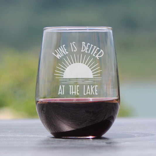 Wine is Better at the Lake - Stemless Wine Glass Gifts for Men & Women - Funny, Cute, Unique Lake House Décor - Large 17 Oz