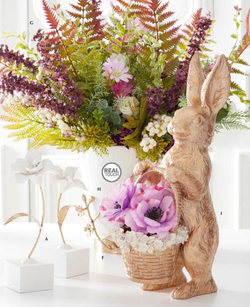 17" Gold Resin Easter Bunny with Basket