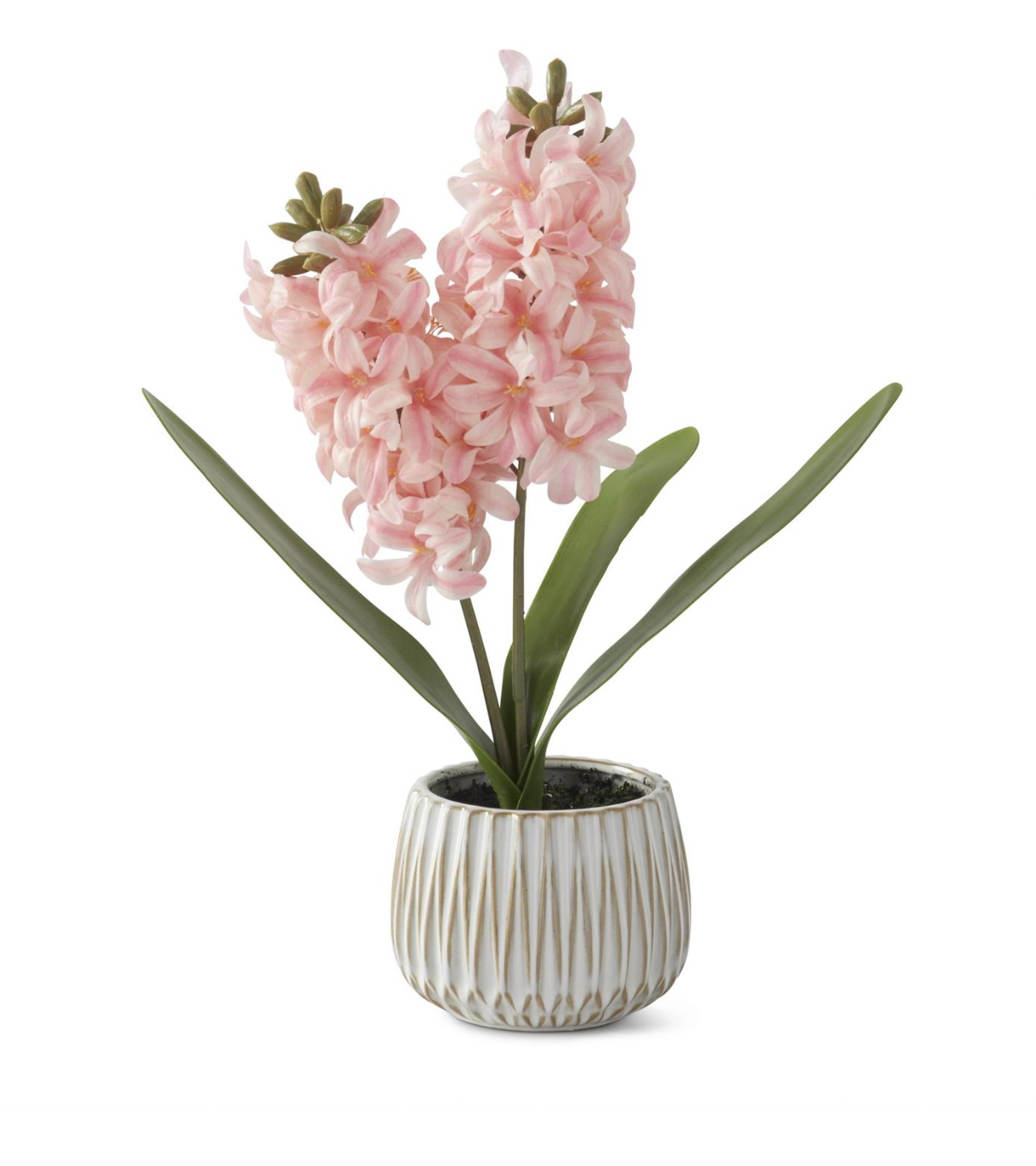 16" Pink Real Touch Hyacinth in White Ceramic Pot w/Faux Dirt