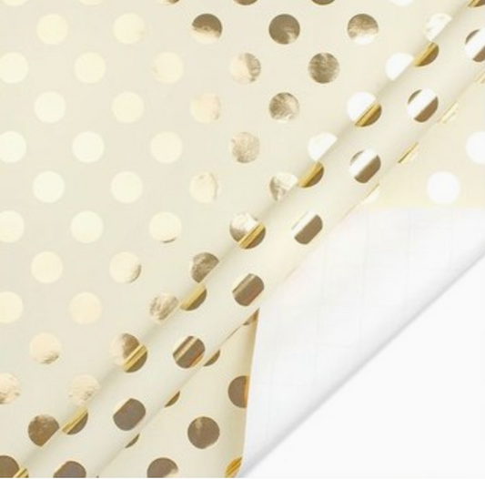 Ivory and Gold Foil Polka Dot Wrapping Paper Roll