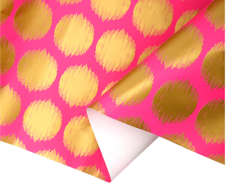 Pink with Metallic Gold Design Wrapping Paper Roll 30" x 10'