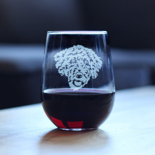 Labradoodle Face - Stemless Wine Glass - Labradoodle Gifts for Dog Lovers Women & Men - Large 17 Ounce Glasses