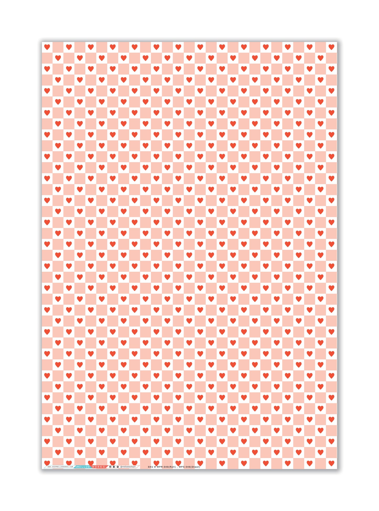 RED HEARTS CHECKERBOARD Gift Wrap Sheets