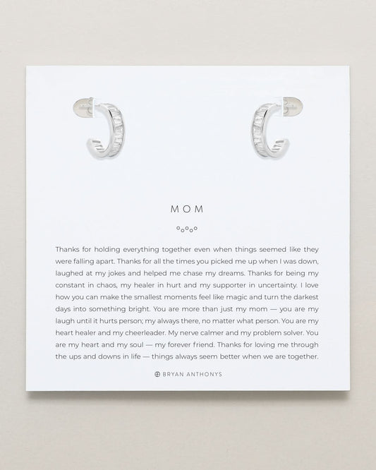 Mom Baguette Mini Hoop Earrings