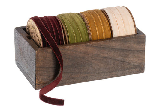 Holiday Velvet Ribbon Set in Mango Wood Box