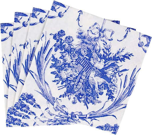 Romantic Toile Blue Cocktail Napkins - 20 Per Package