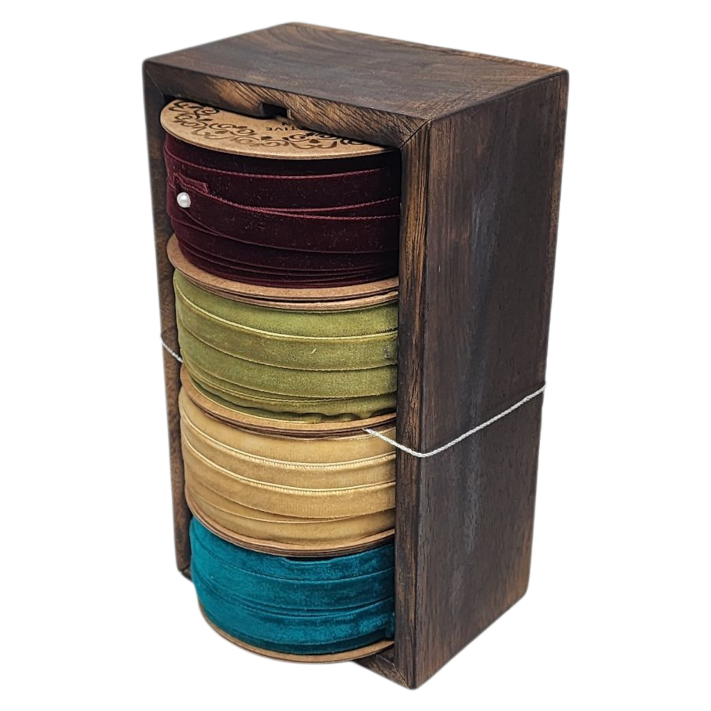 Holiday Velvet Ribbon Set in Mango Wood Box