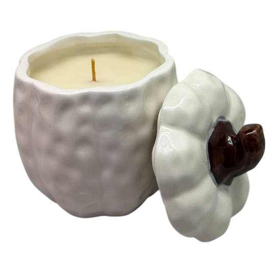 Covered Ceramic Pumpkin Jar Wax Candle - Cream