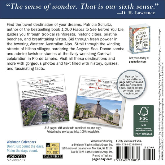 1,000 Places to See Before You Die Page-A-Day Calendar 2026: A Year of Travel