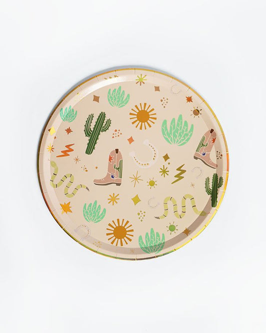 Western Cowboy Paper Plates – Boots, Cactus & Snake Catcher Design (x 12)