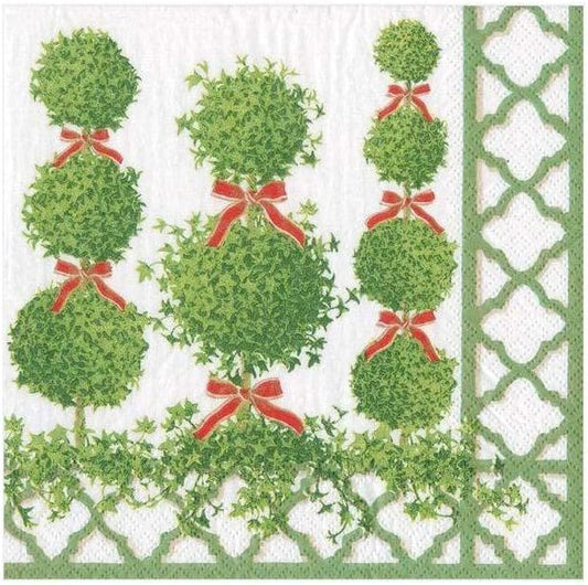 Topiaries Paper Cocktail Napkins Green Border