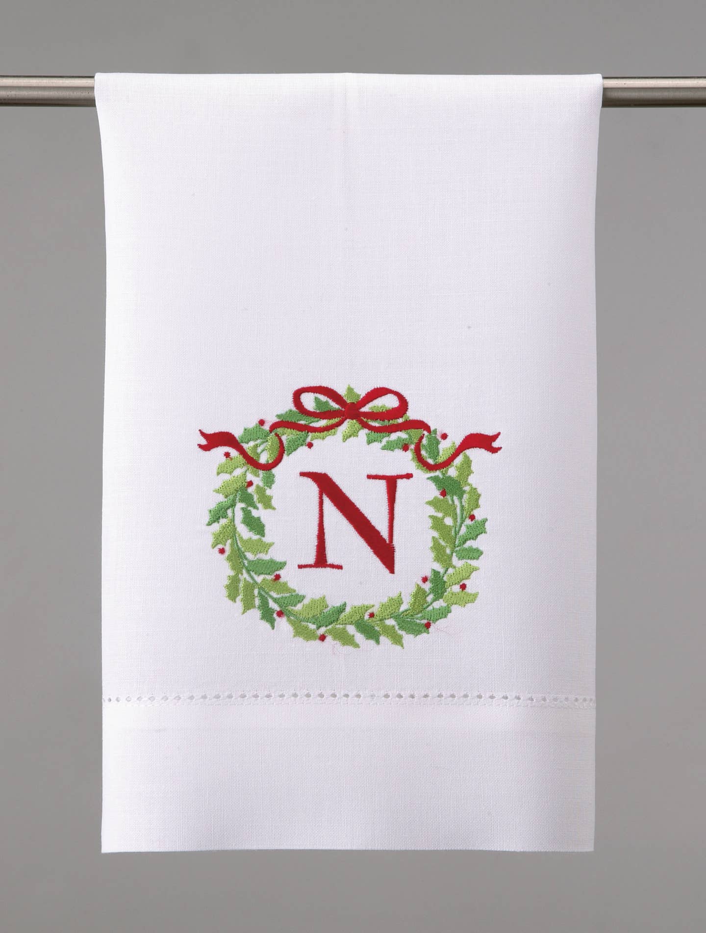 Embroidered Christmas Wreath Initial Guest Towel