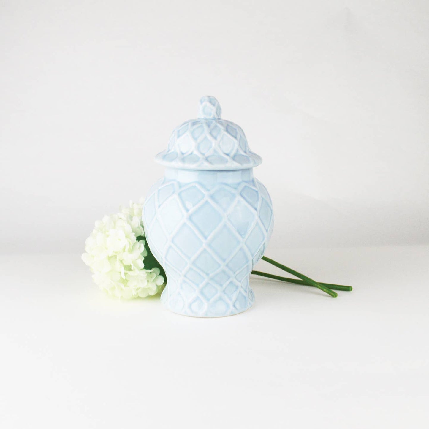 Light Blue Textured Ginger Jar with Lid, Small