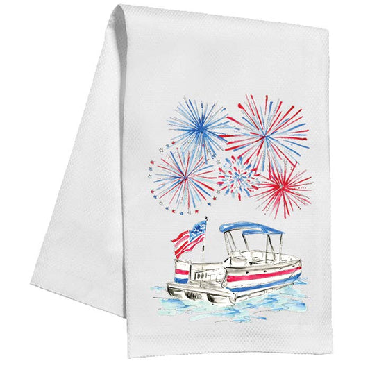 Party Boat Under The Fireworks Kitchen Towel