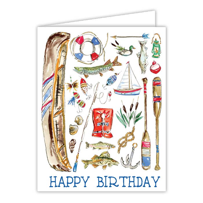 Handpainted Happy Birthday Fishing and Sailing Greeting Card