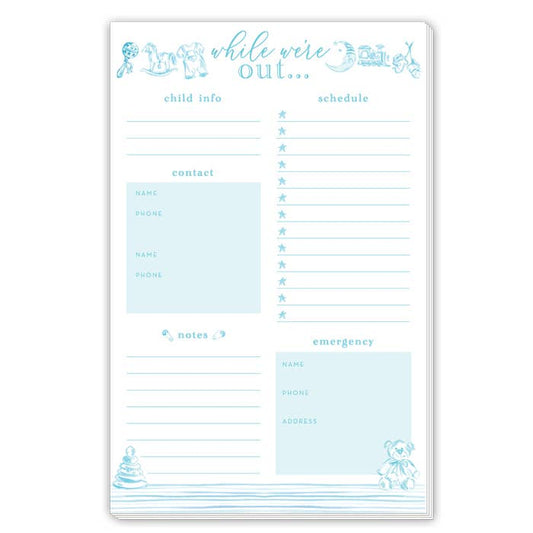 Handpainted While We're Out Baby Toille Blue Large Notepad