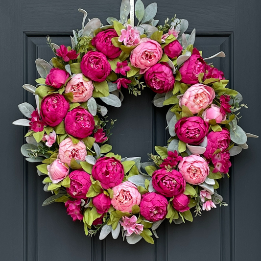 Bright Pink Peony Spring Wreath