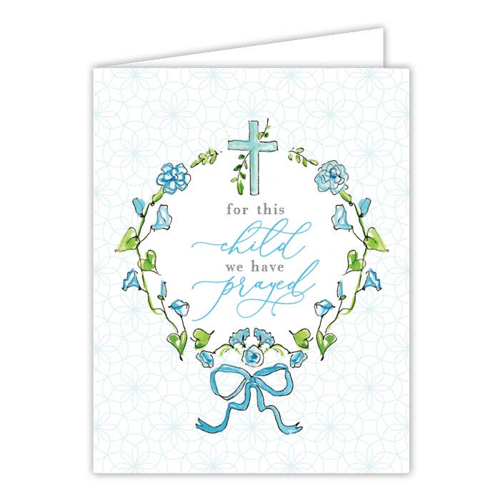 “For This Child We Have Prayed” Blue Greeting Card