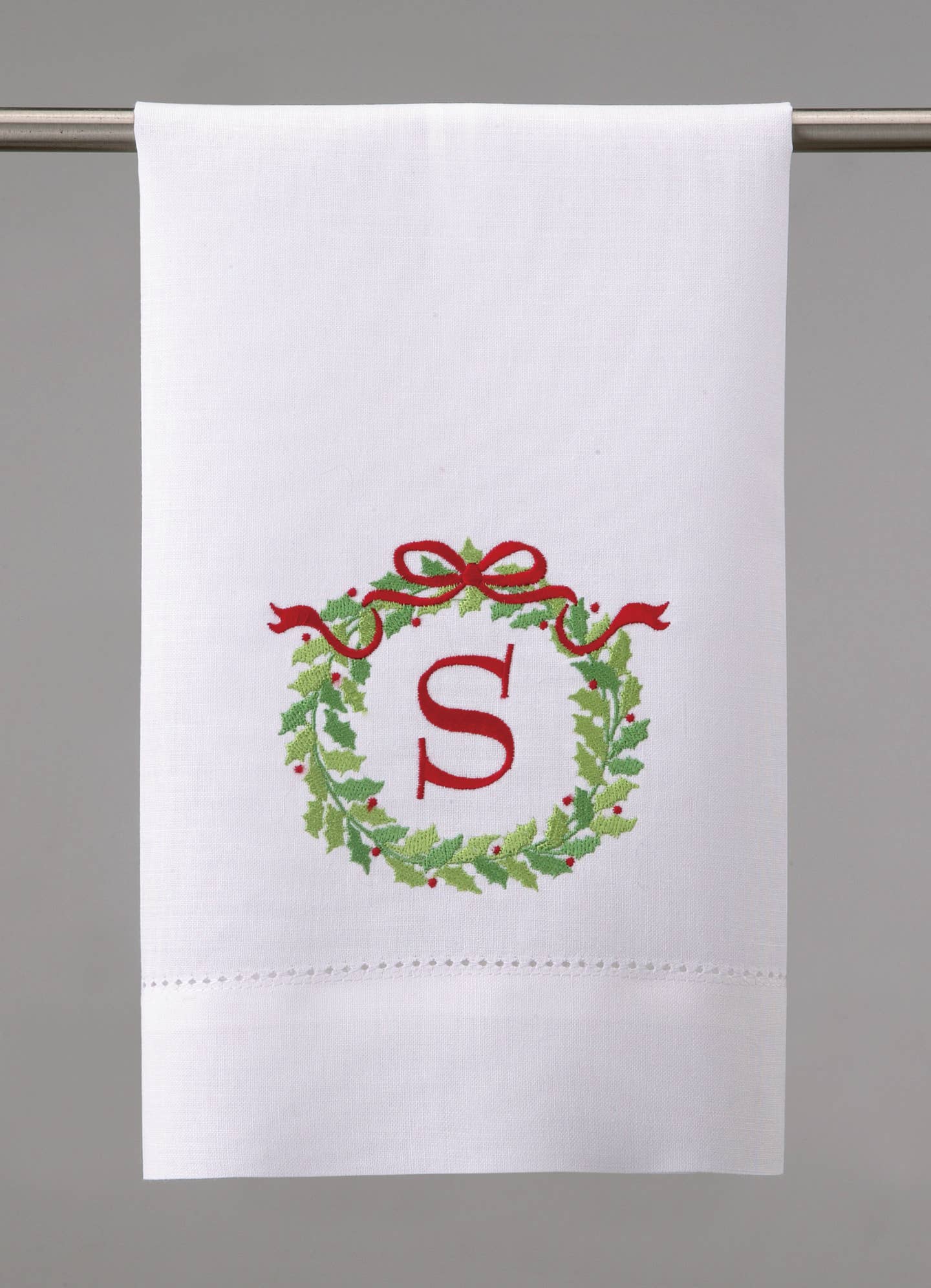 Embroidered Christmas Wreath Initial Guest Towel