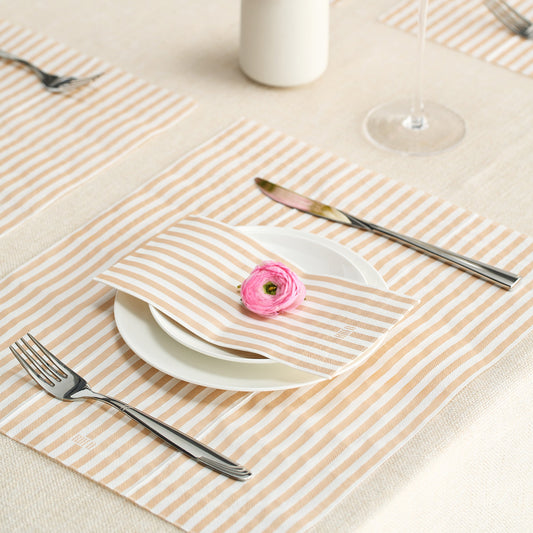 Tonal Striped Disposable Napkin Set in Beige, 100 Pieces