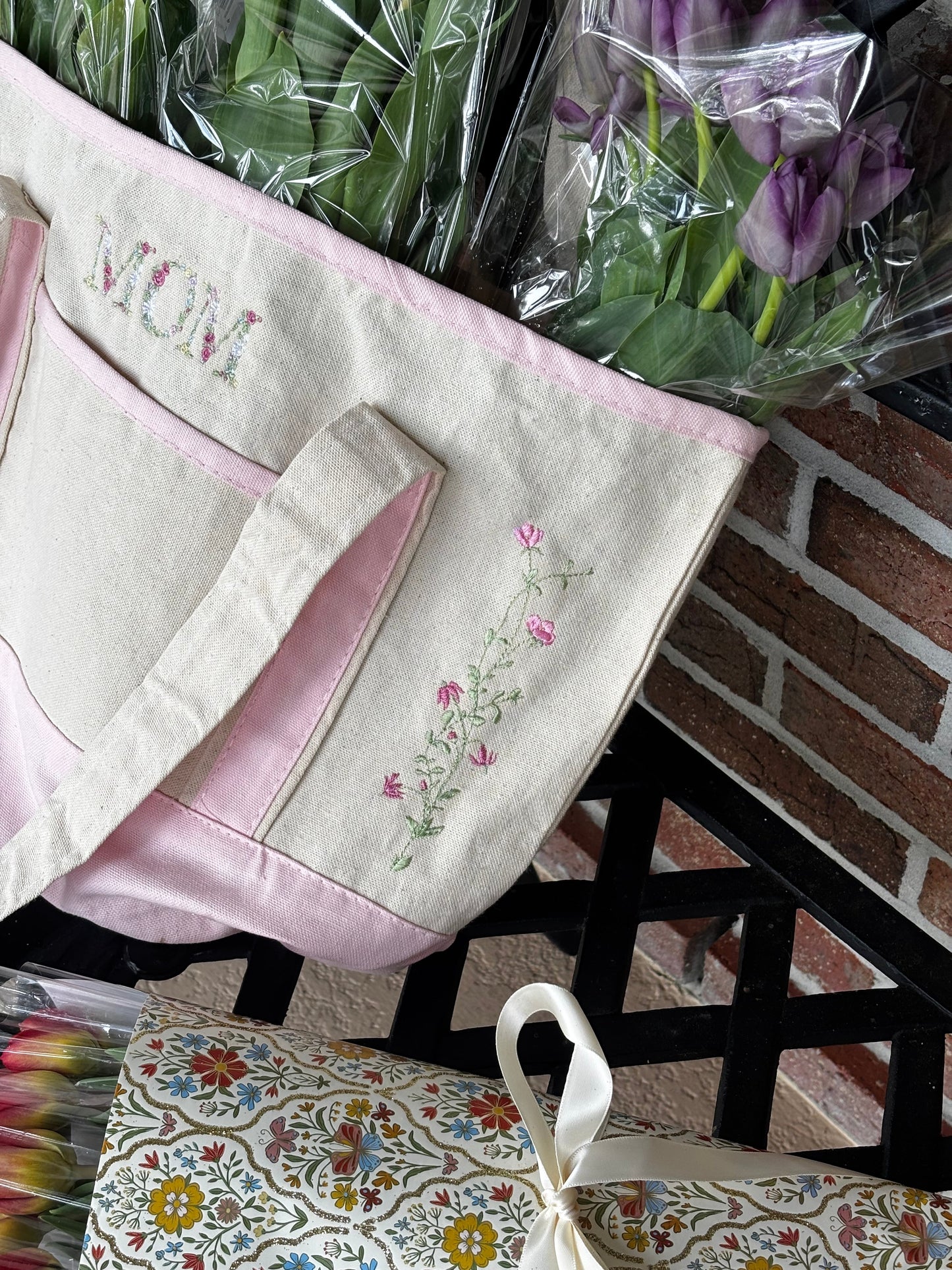 Embroidered Mom Floral Tote