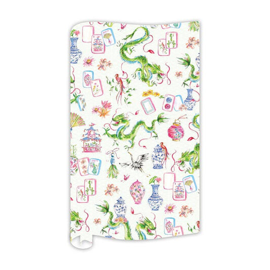 Mahjong Dragon Chinoiserie Pattern Wrapping Paper