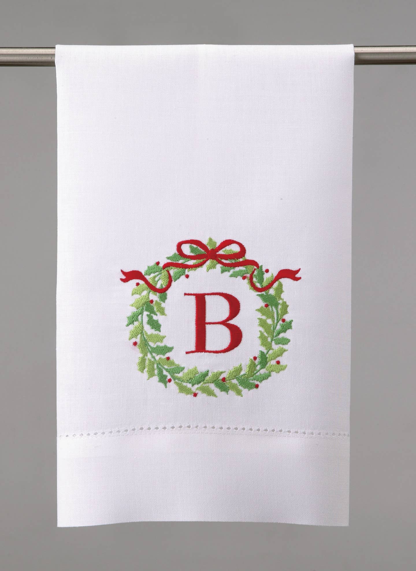 Embroidered Christmas Wreath Initial Guest Towel