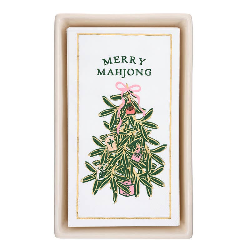 Ceramic Guest Napkin Tray + Napkins - Merry Mahjong