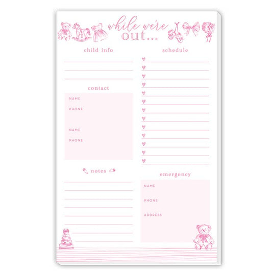 Handpainted While We're Out Baby Toille Pink Large Notepad