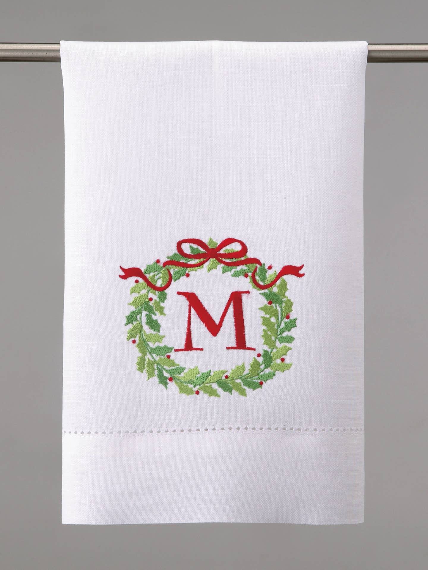 Embroidered Christmas Wreath Initial Guest Towel