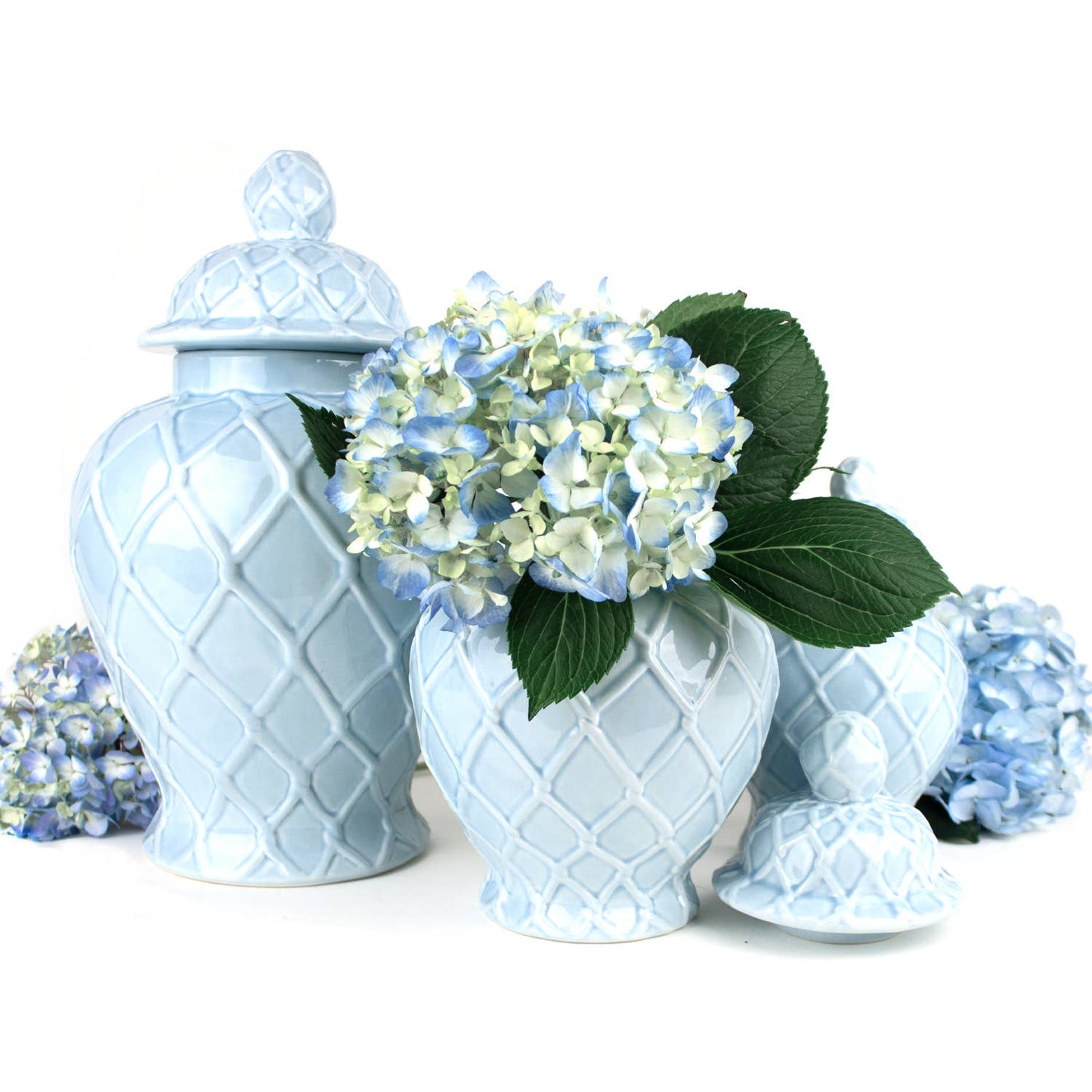 Light Blue Textured Ginger Jar with Lid, Small