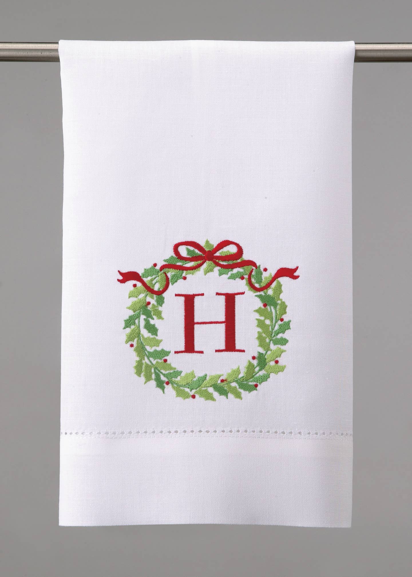 Embroidered Christmas Wreath Initial Guest Towel