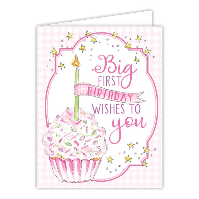 Pink "Big First Birthday Wishes to You" Greeting Card