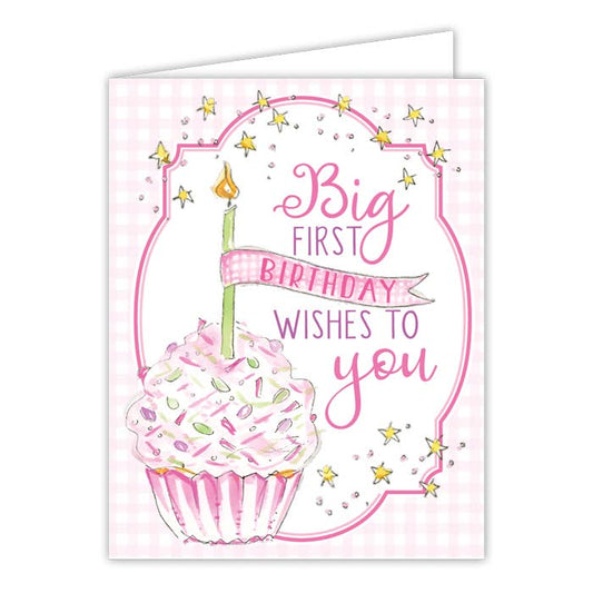 Pink "Big First Birthday Wishes to You" Greeting Card