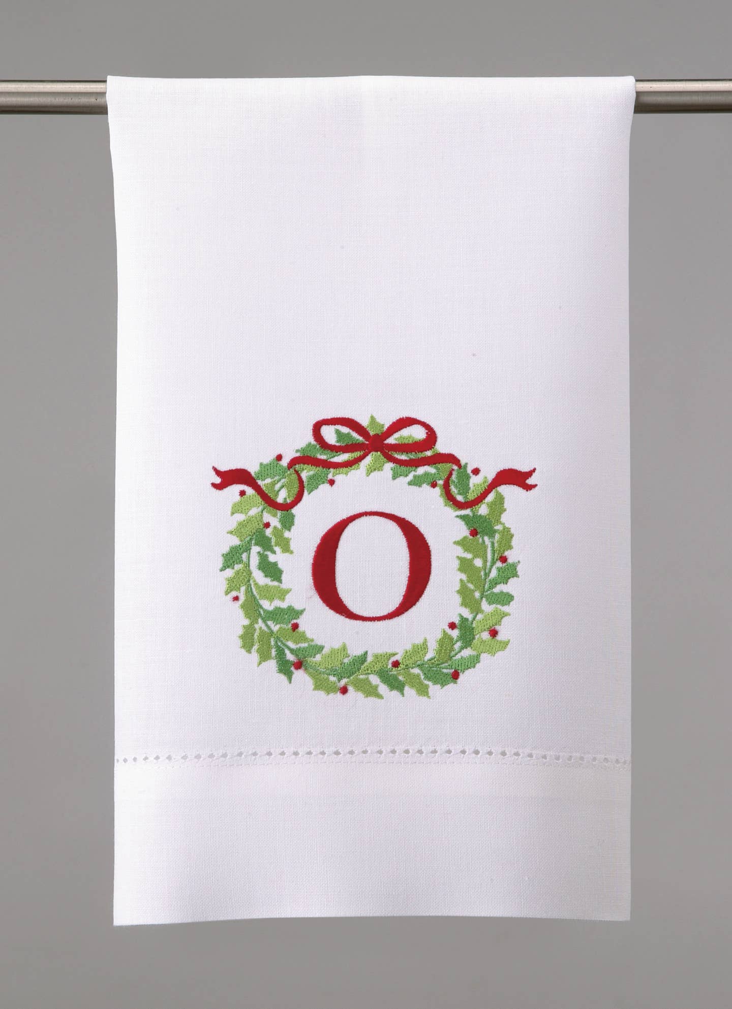 Embroidered Christmas Wreath Initial Guest Towel