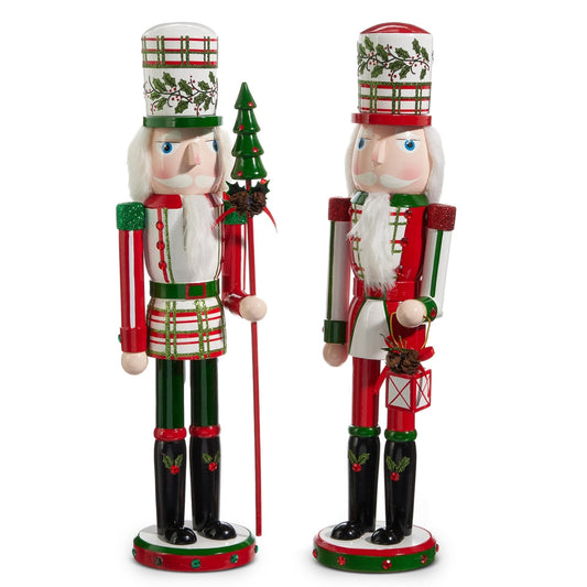 Christmas Carousel Collection -17.75" Plaid and Holly Nutcracker - SET OF 2