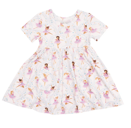 Bow Ballerinas Short Sleeve Twirly Dress