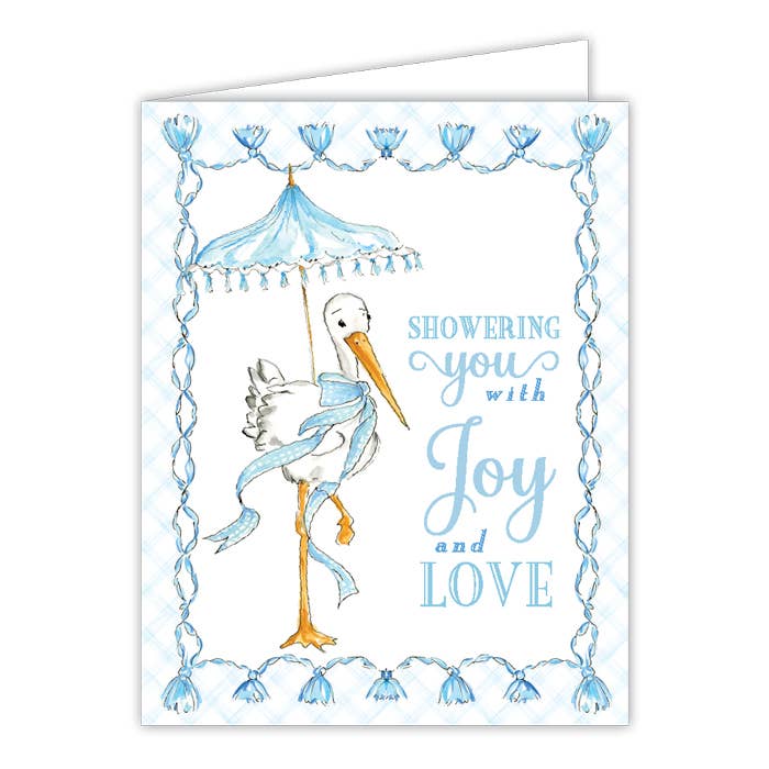 Showering you with Joy and Love Blue Stork Greeting Card