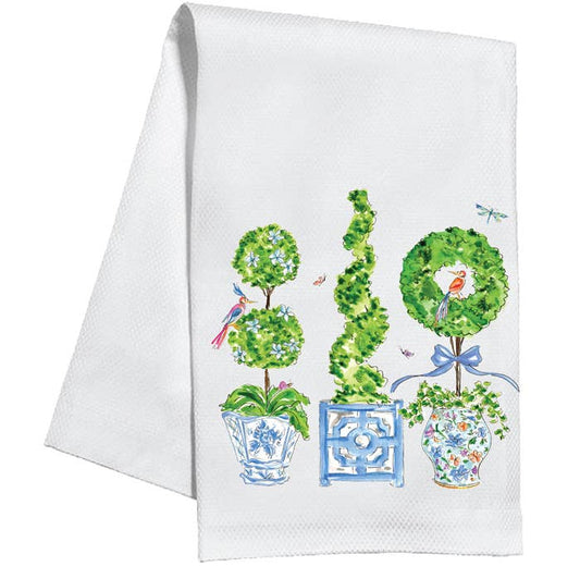 Blue Enchanted Boxwood Topiaries Kitchen Towel