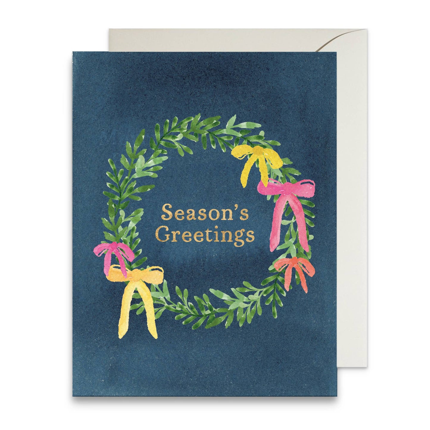 Season's Greetings Holiday Wreath Greeting Card | Gold Foil