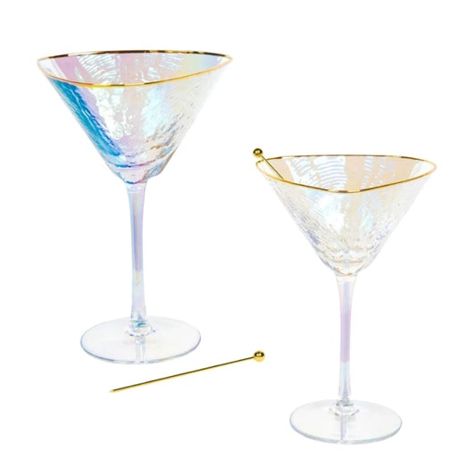 Iridescent Hammered Martini & Cocktail Glasses