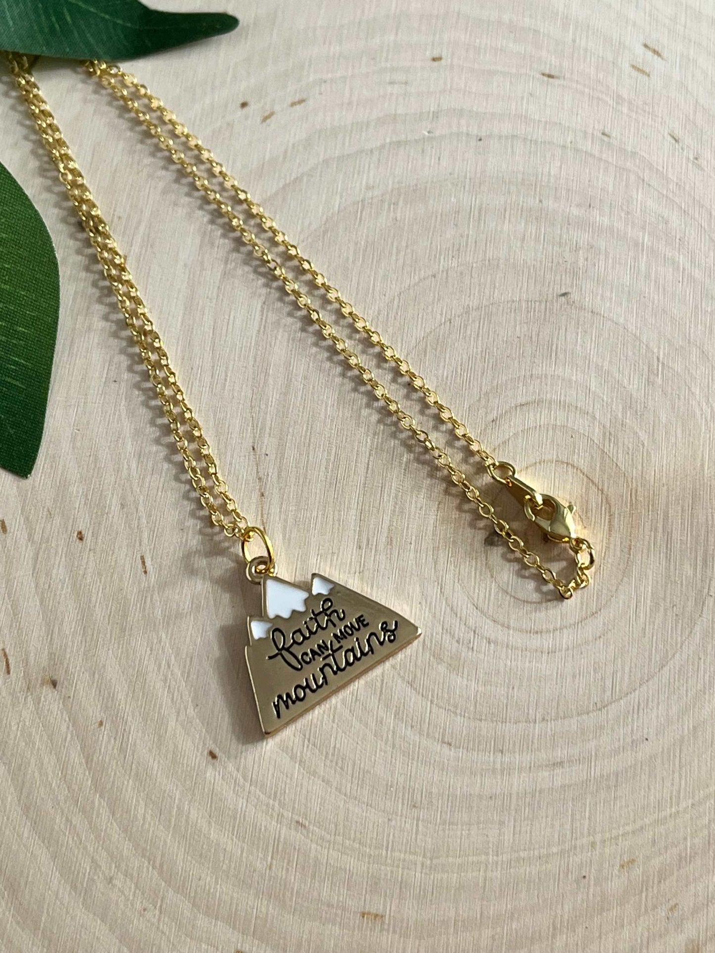 Gold Necklace Faith Can Move Mountains 16K