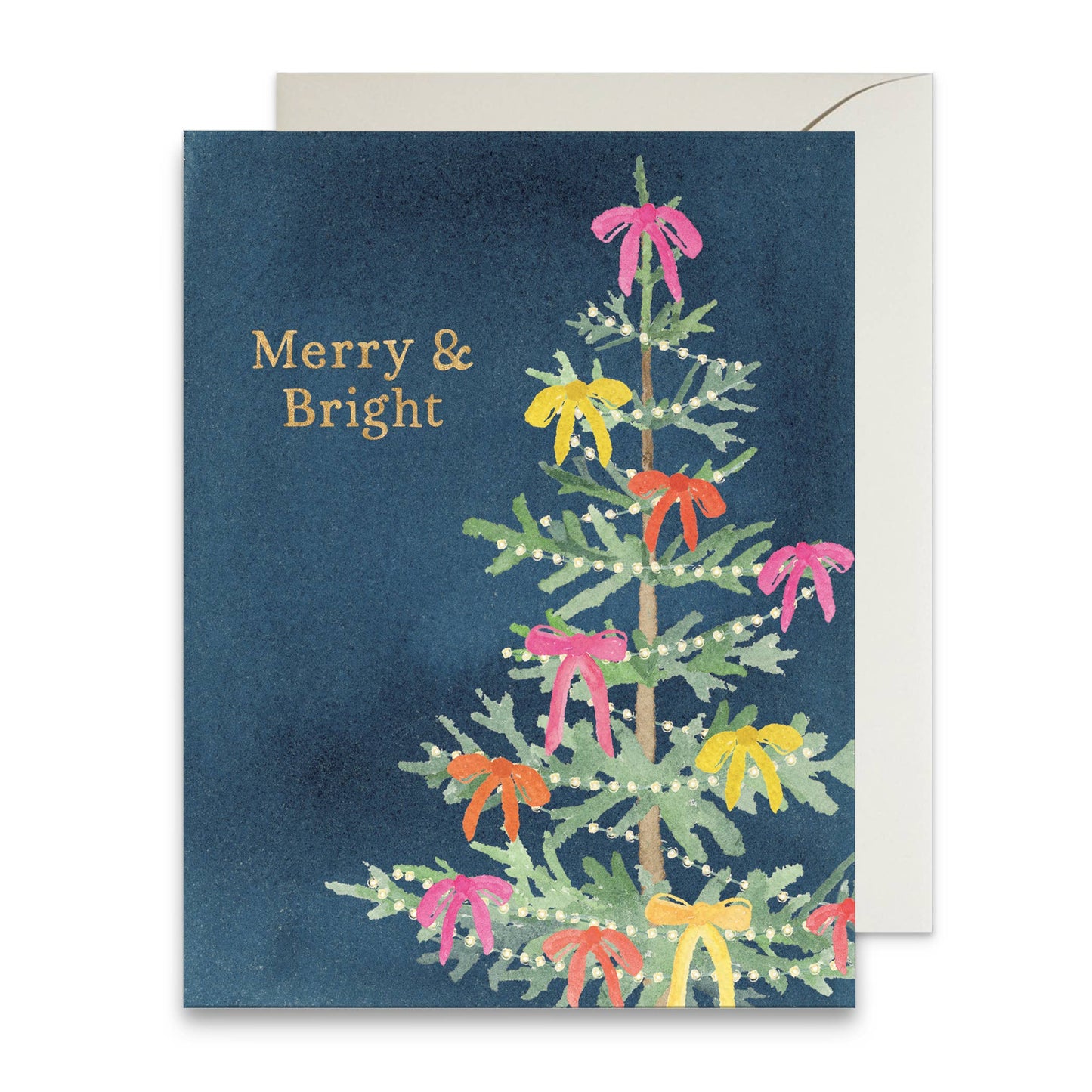 Whimsical Merry & Bright Holiday Greeting Card | Gold Foil