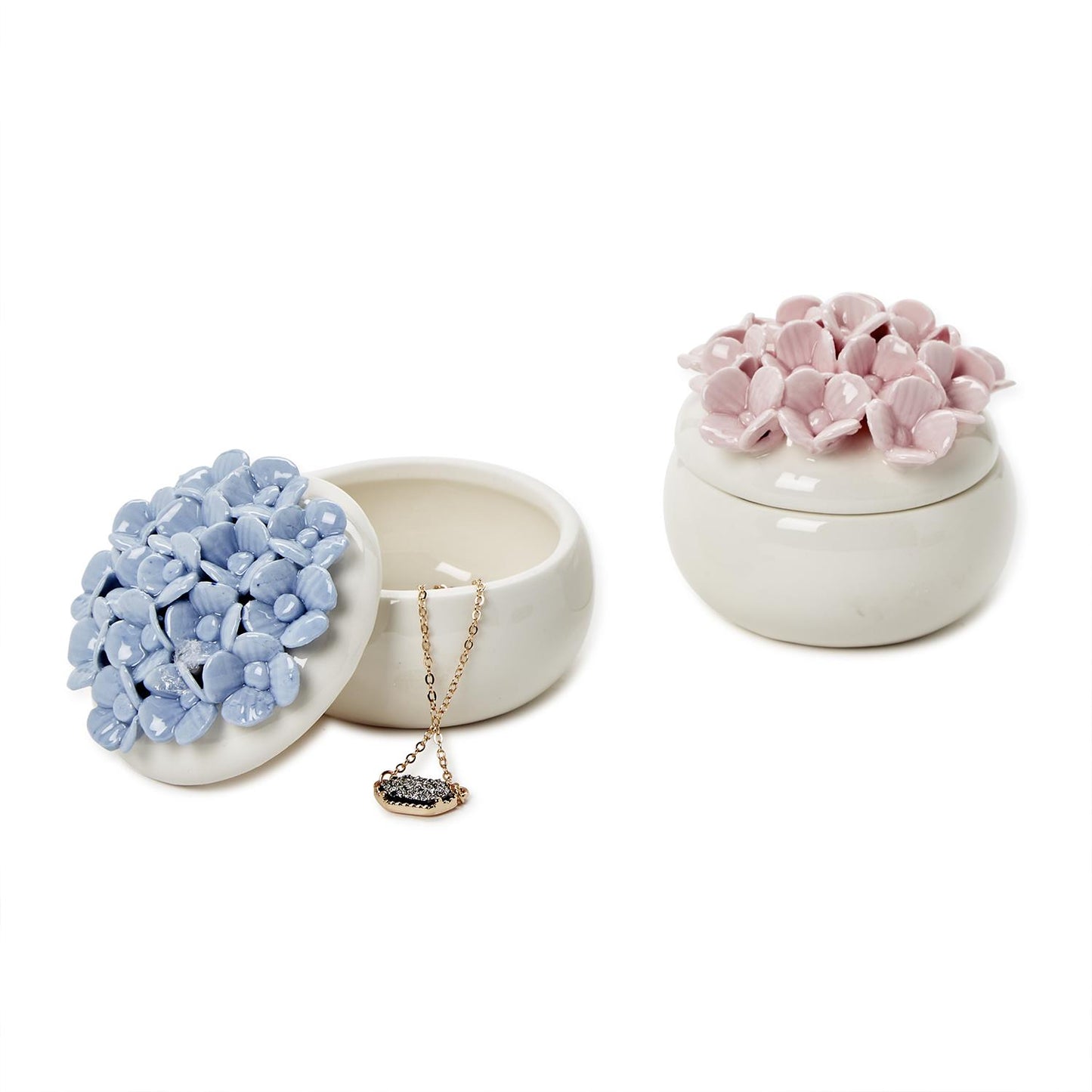 Porcelain Hydrangea Trinket Jewelry Box with Lid