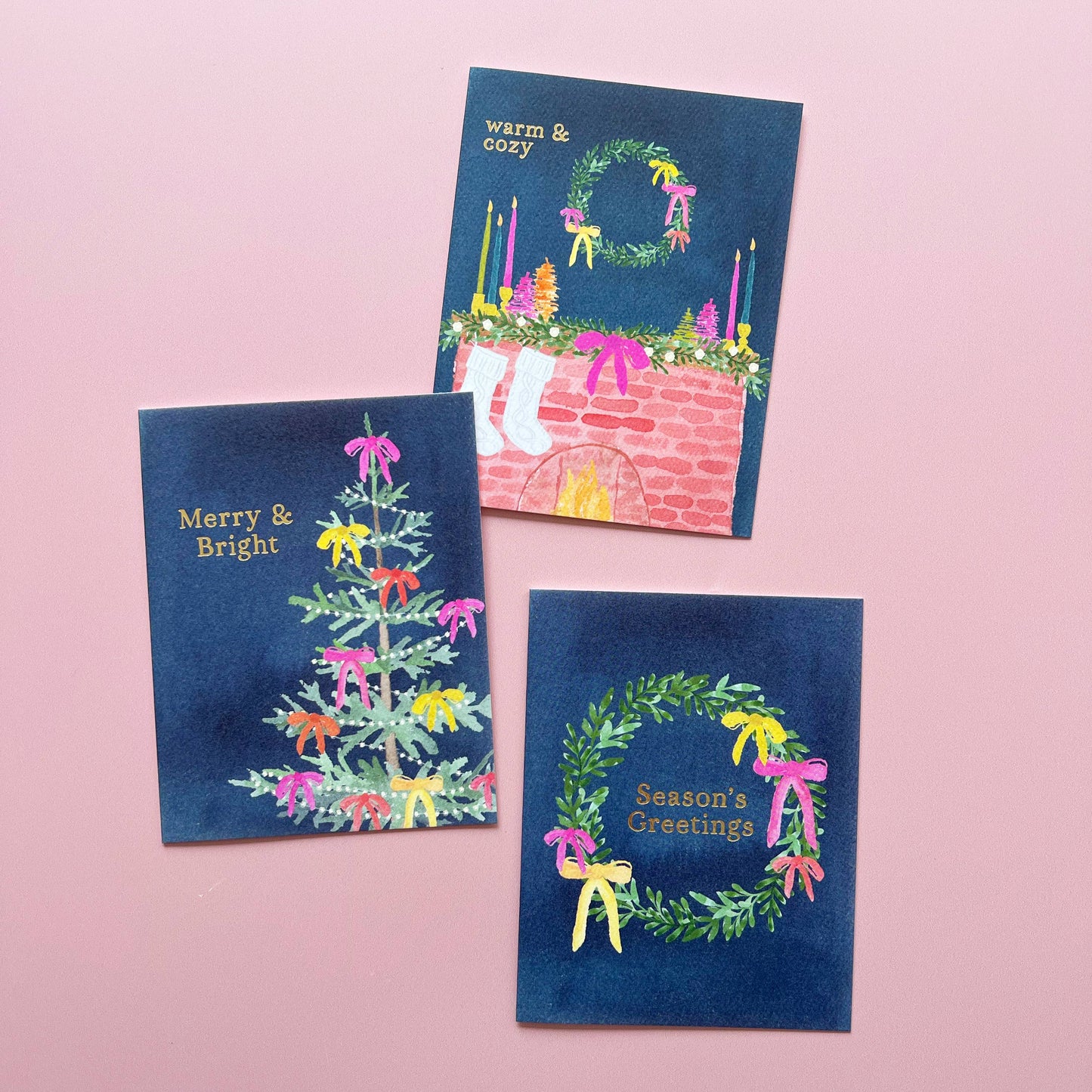 Season's Greetings Holiday Wreath Greeting Card | Gold Foil