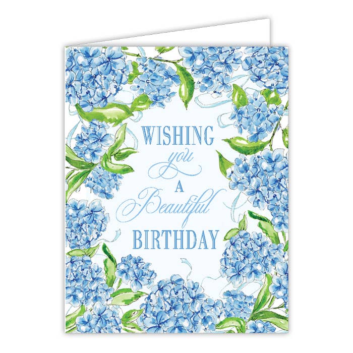 Happy Birthday Blue Hydrangea Border Greeting Card