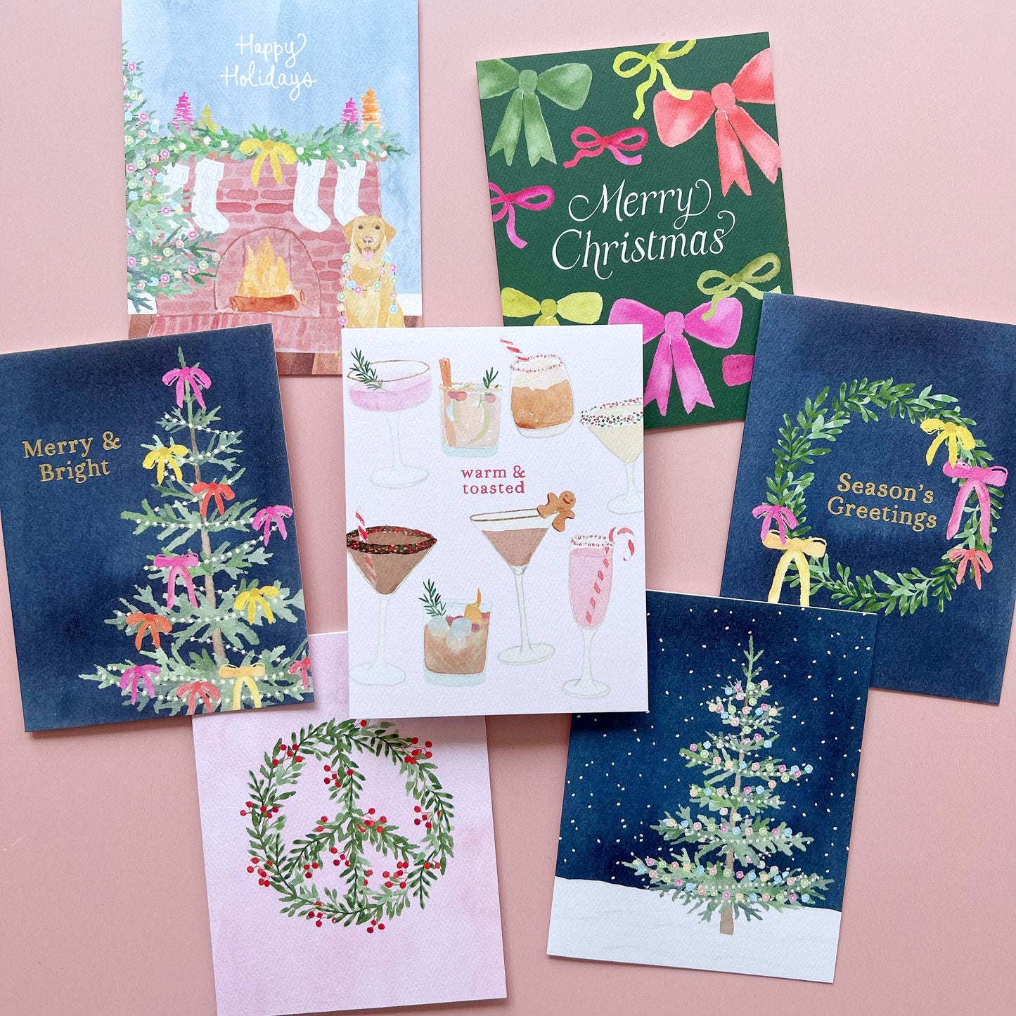 Whimsical Merry & Bright Holiday Greeting Card | Gold Foil