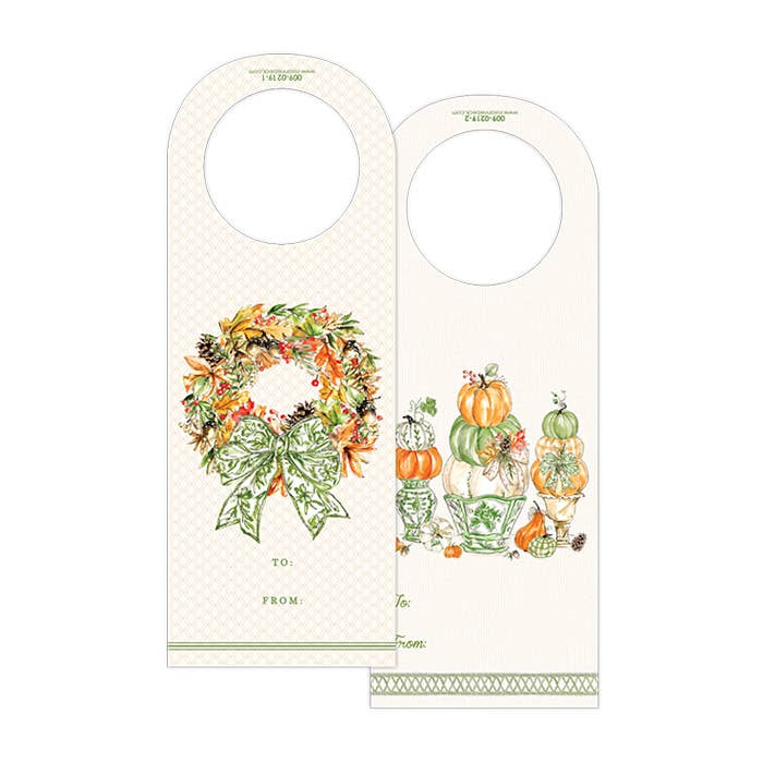 Fall Wreath & Pumpkins Die-Cut Wine Tag