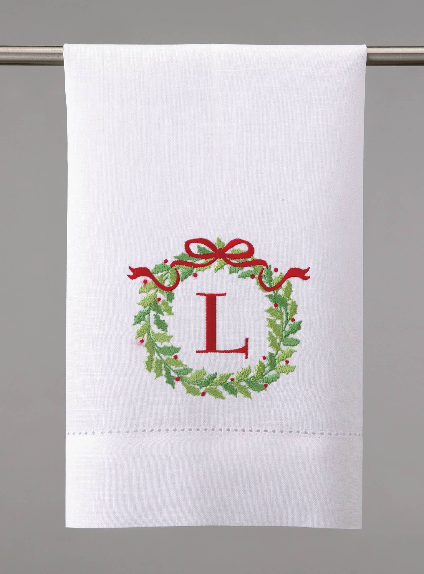 Embroidered Christmas Wreath Initial Guest Towel