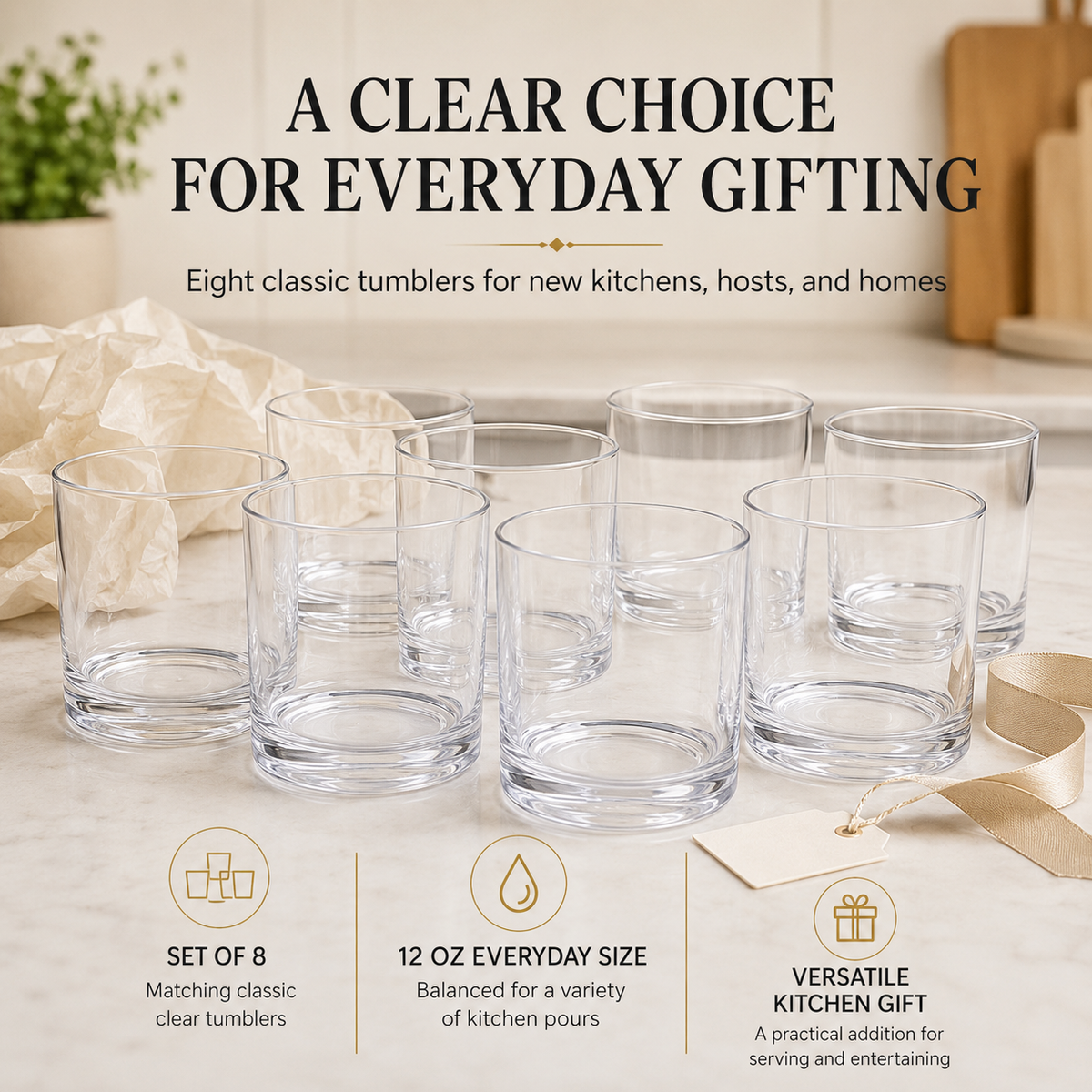 Barcelona Acrylic Lowball Tumbler Glassware, Set of 8